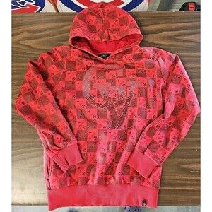 Men AVENUE GEORGE V PARIS Hoodie Size Large Red All Over Print